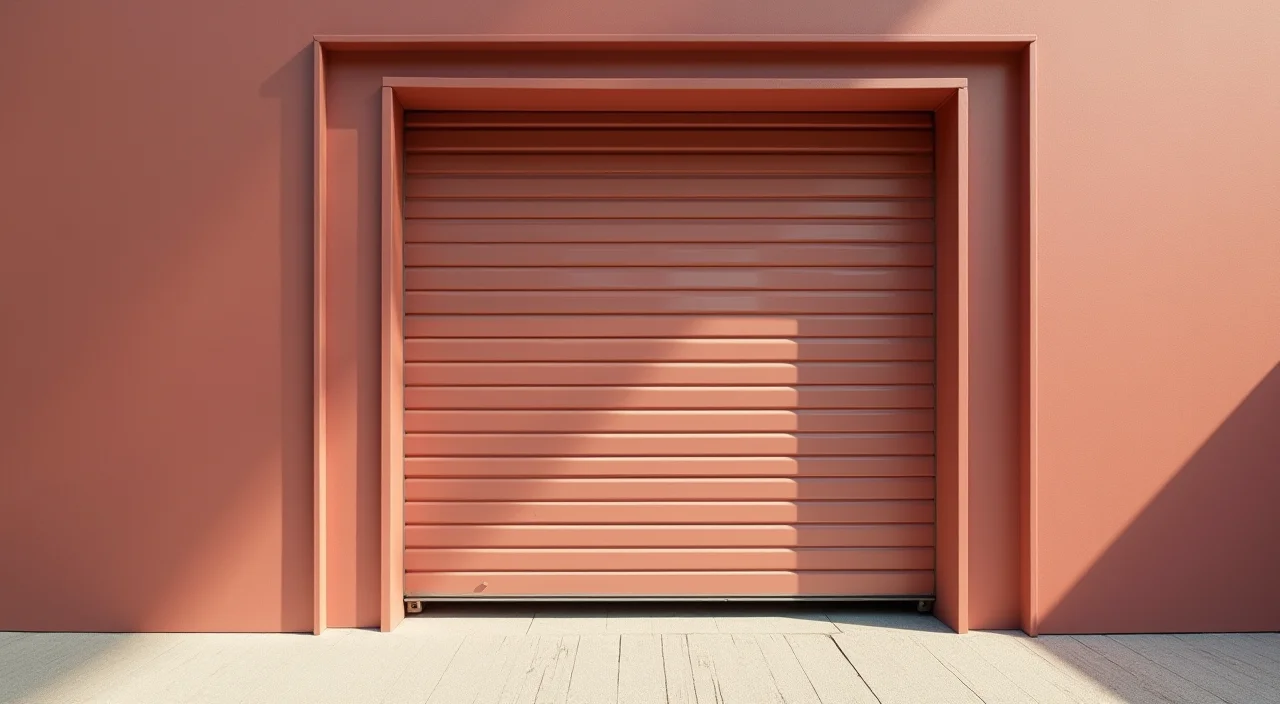 A half-open industrial sliding shutter representing controlled risk and rollback capability in enterprise database migration