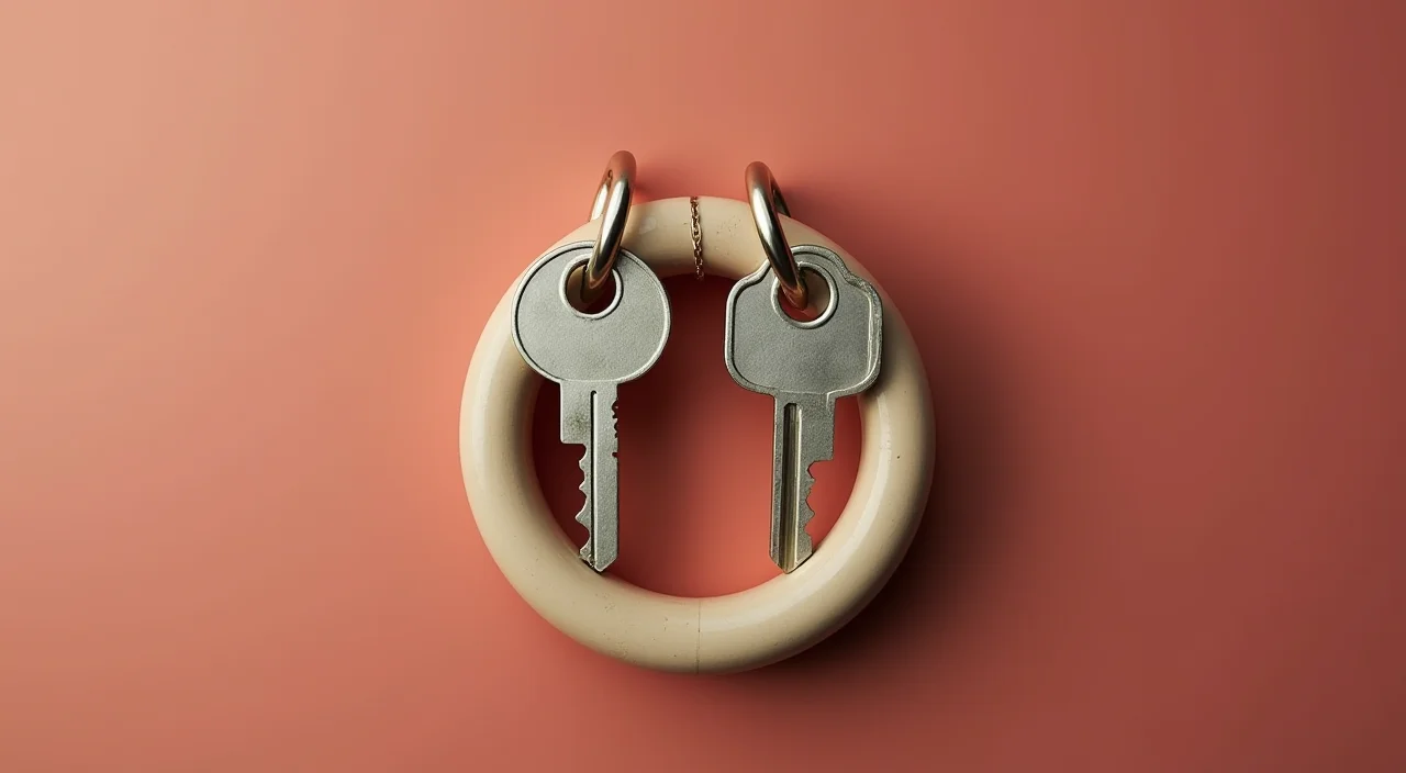 Two distinct keys representing transactional and vector data layers resting on a textured surface