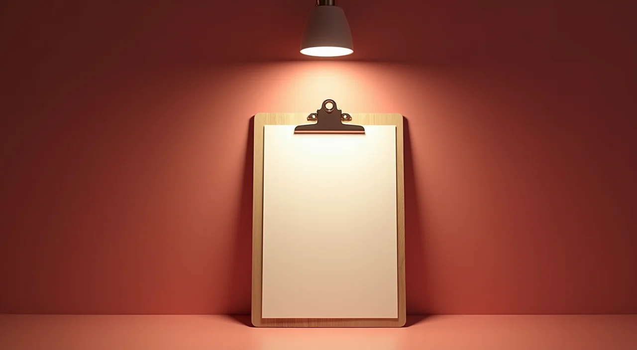 A signed blank approval clipboard resting on a walnut surface under focused lighting, symbolizing rigorous validation and risk assessment in enterprise database migration.
