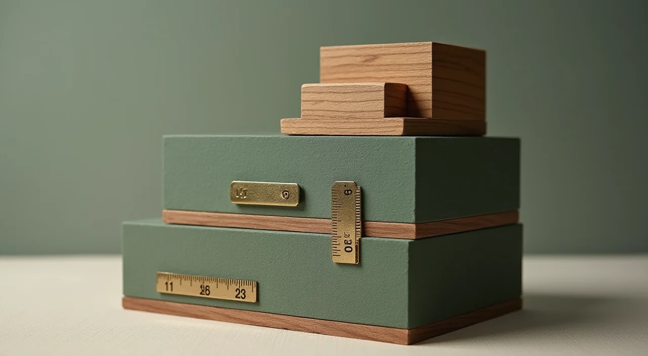 Brass tolerance gauge blocks arranged on a walnut surface with frosted glass accents, symbolizing precise evaluation criteria for on-premises AI database selection.
