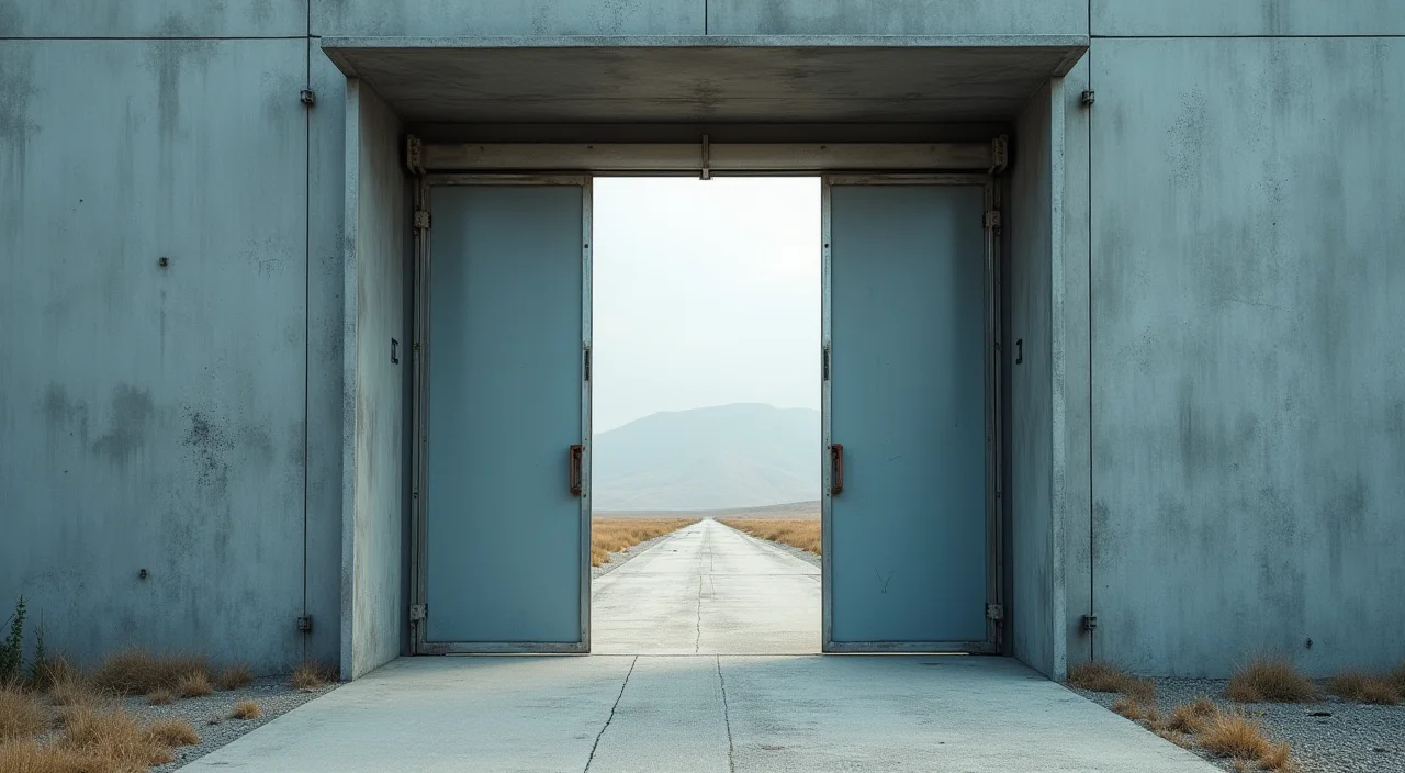 A half-open industrial shutter representing the risk and control of migrating on-premises databases to support AI workloads