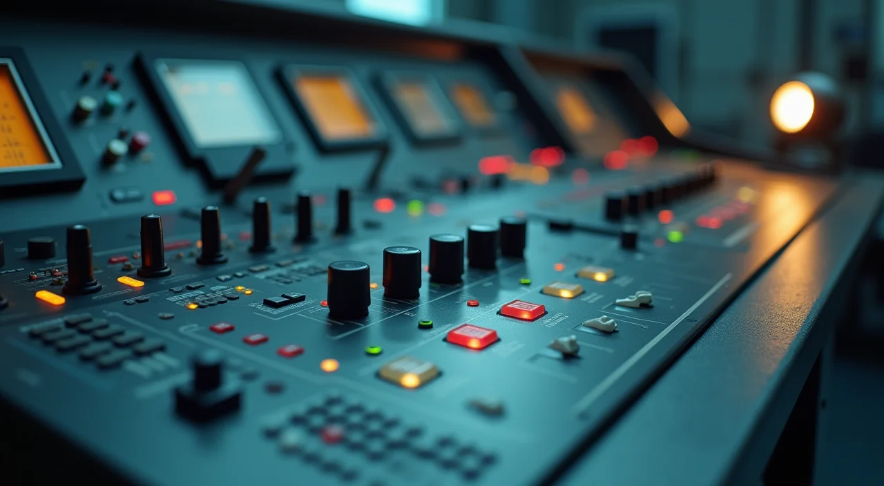 Editorial still life of an industrial control console representing enterprise database architecture and operational complexity