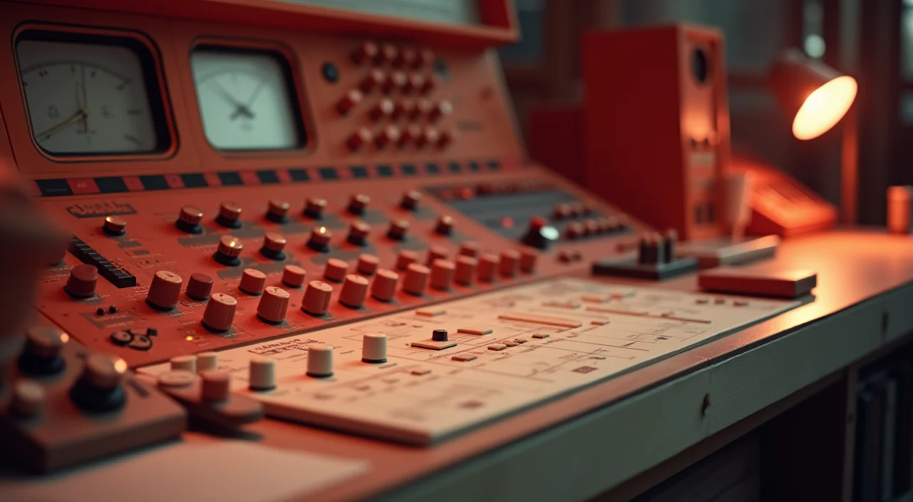 A minimalist control console with unlabeled knobs and a single task light, representing the structured layer of an AI-ready database architecture.