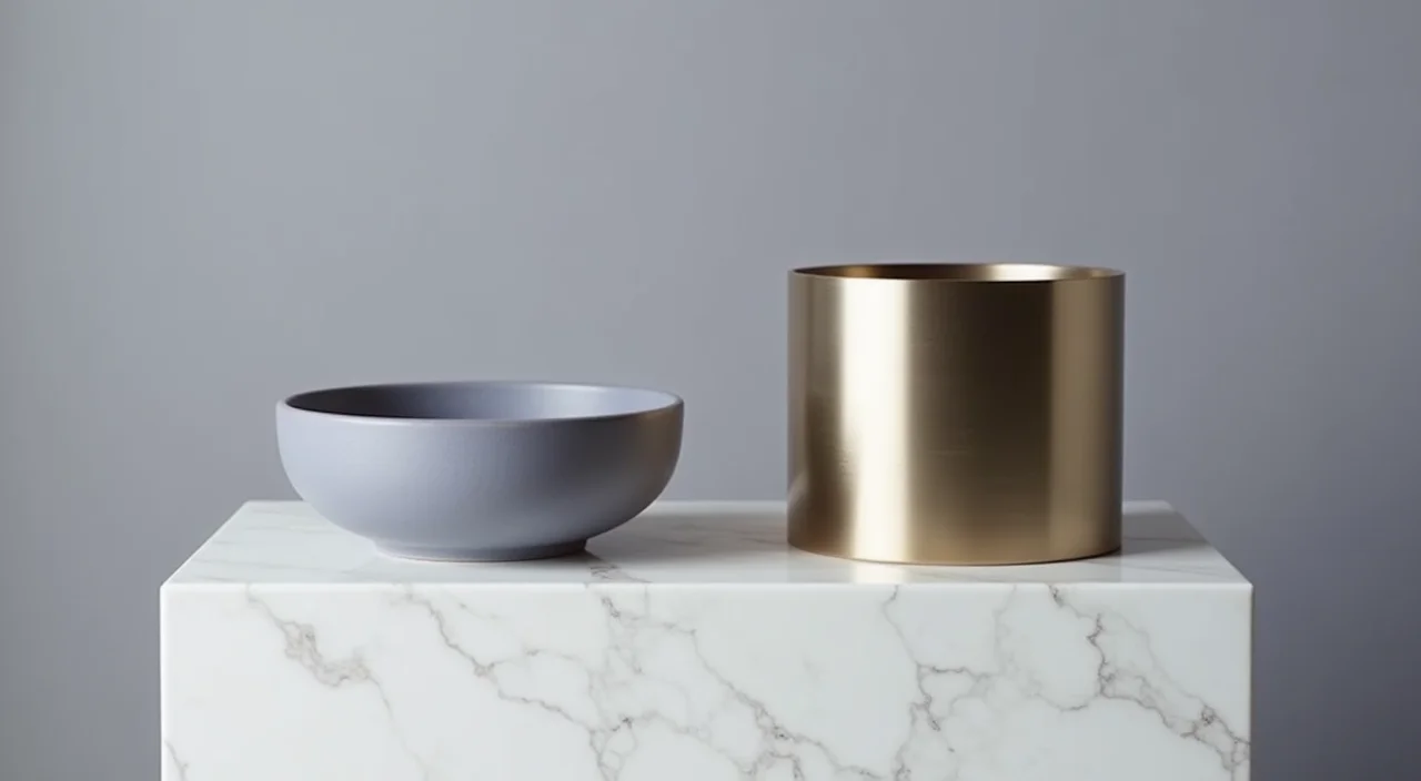 Ceramic bowl and brushed metal cylinder side by side representing database comparison