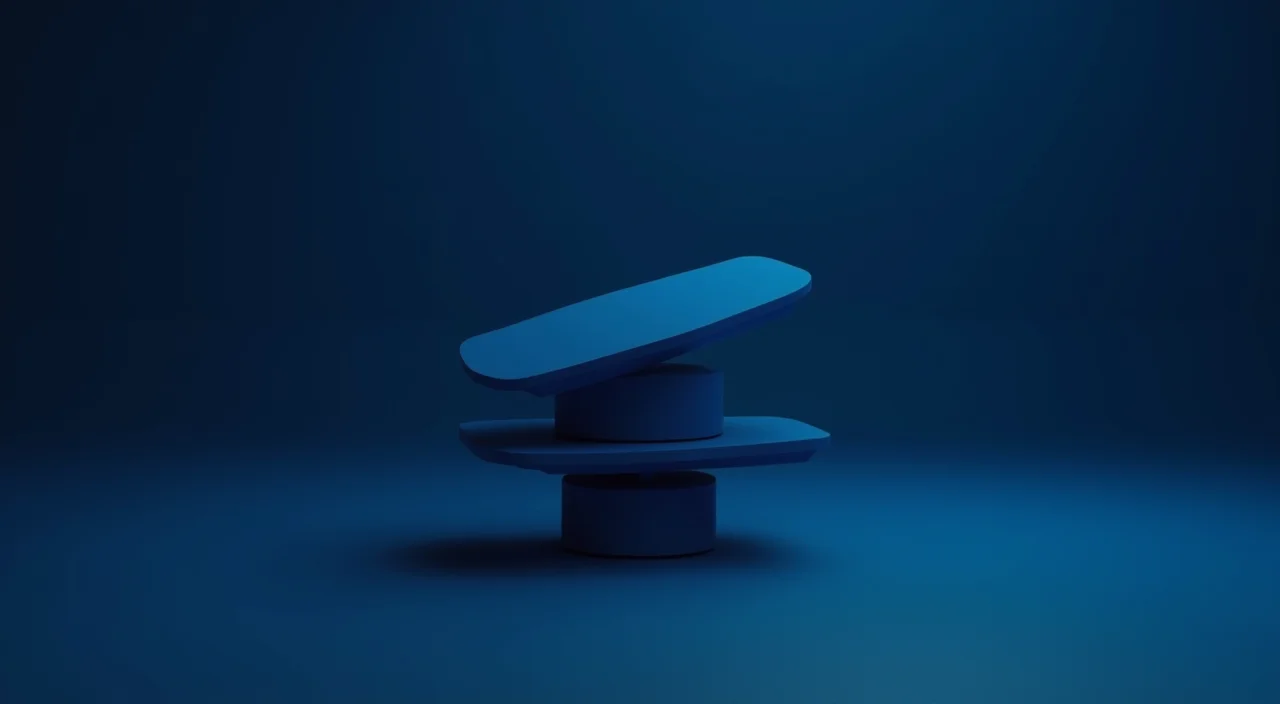 Abstract minimalist geometric structure in dark blue and cyan representing a balanced enterprise TCO baseline and validation framework.