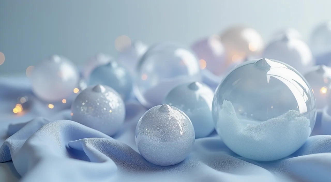 Nested transparent glass shells around a solid ceramic core on a linen surface