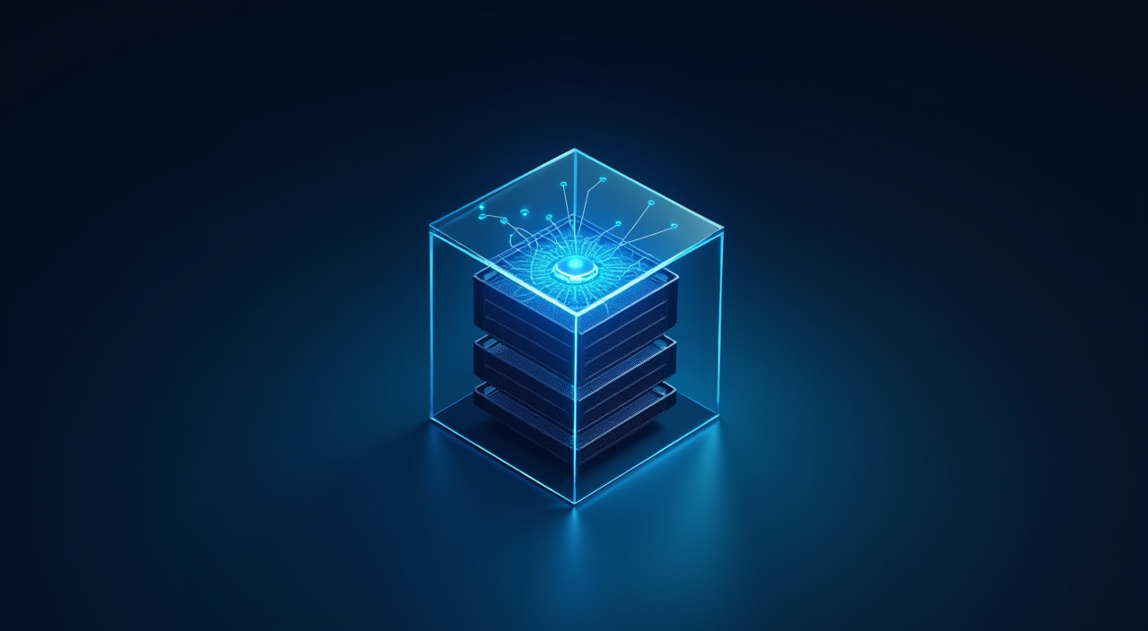 A conceptual illustration of a unified SQL and vector database system featuring a glowing neural core within a dark blue server node, representing enterprise AI architecture.