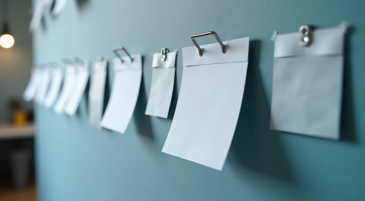 A close-up of organized technical instruction cards in a workshop setting, representing a structured migration plan.