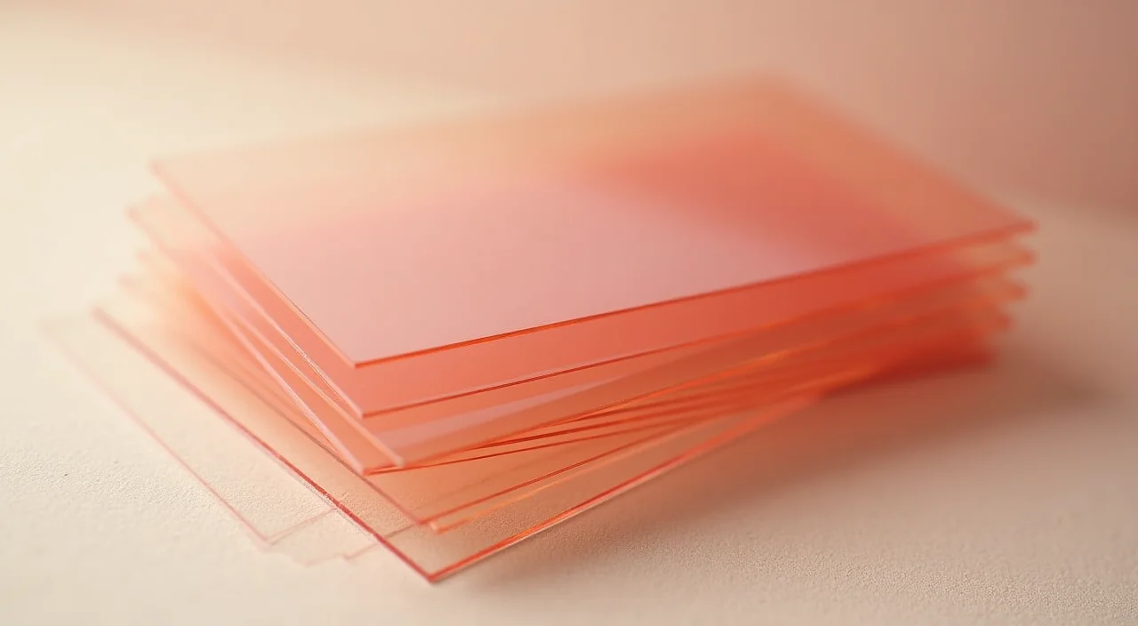 Stacked transparent acetate sheets on a linen surface representing layered data architecture