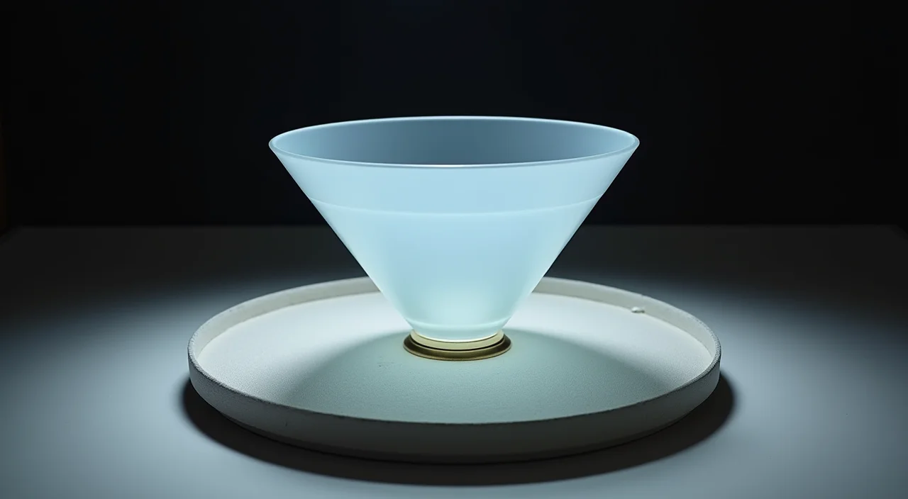 Frosted acrylic funnel over linen tray symbolizing enterprise database selection criteria