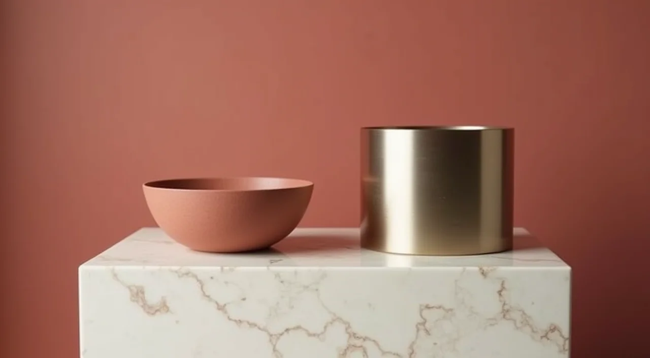 Ceramic bowl and brushed metal cylinder side by side on marble plinth representing Oracle migration tool comparison