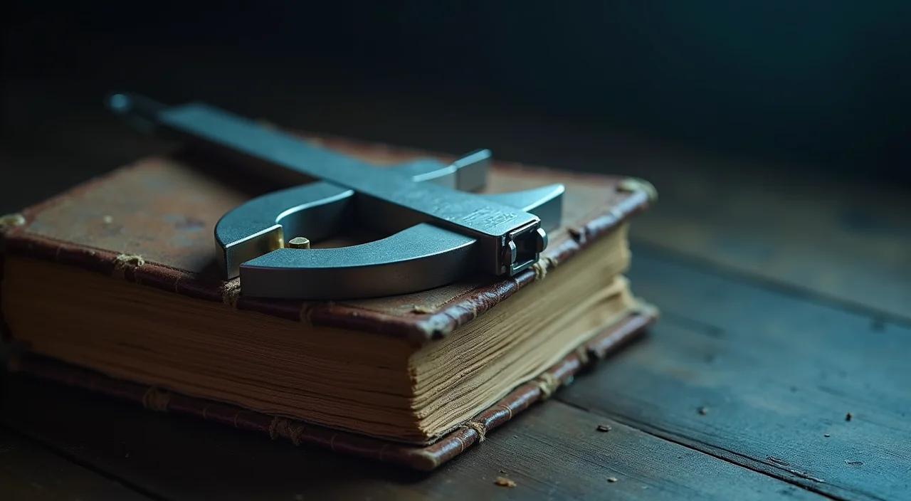 A precision caliper resting on vintage ledgers, symbolizing the rigorous technical validation required for enterprise database migration.