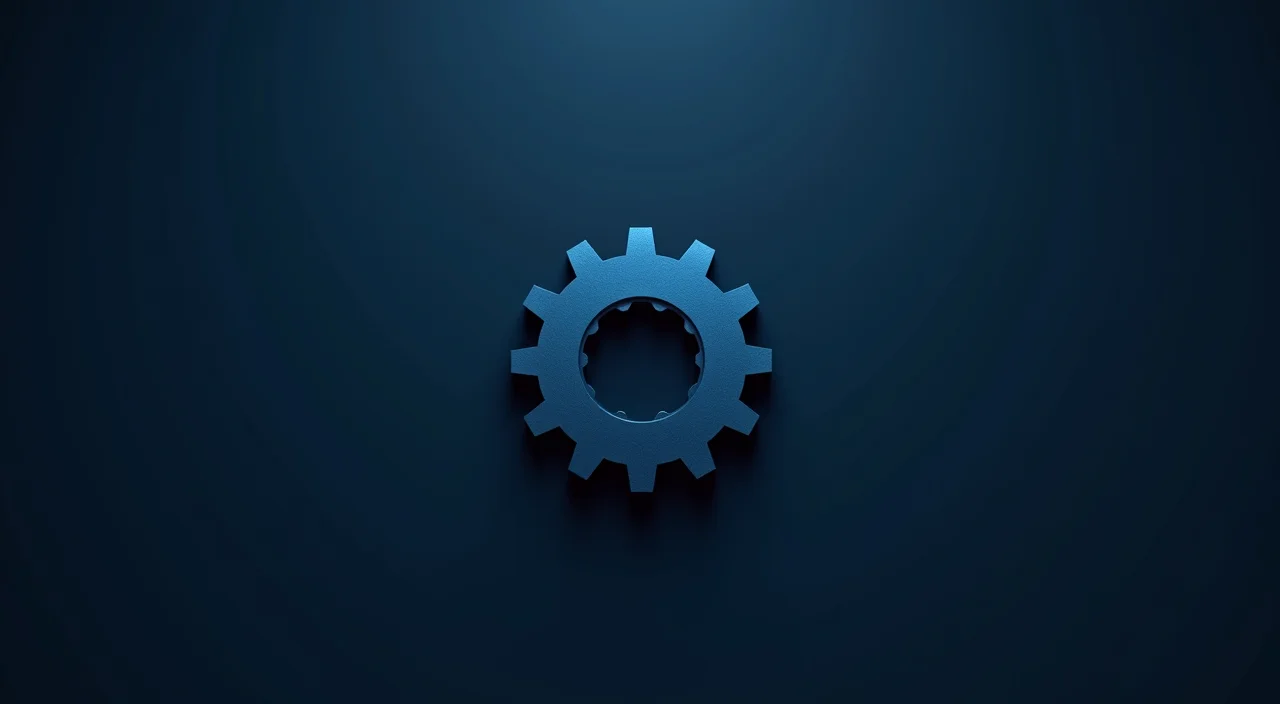 A matte dark blue and cyan industrial gear mechanism isolated on a dark background, symbolizing database migration precision and architectural stability.