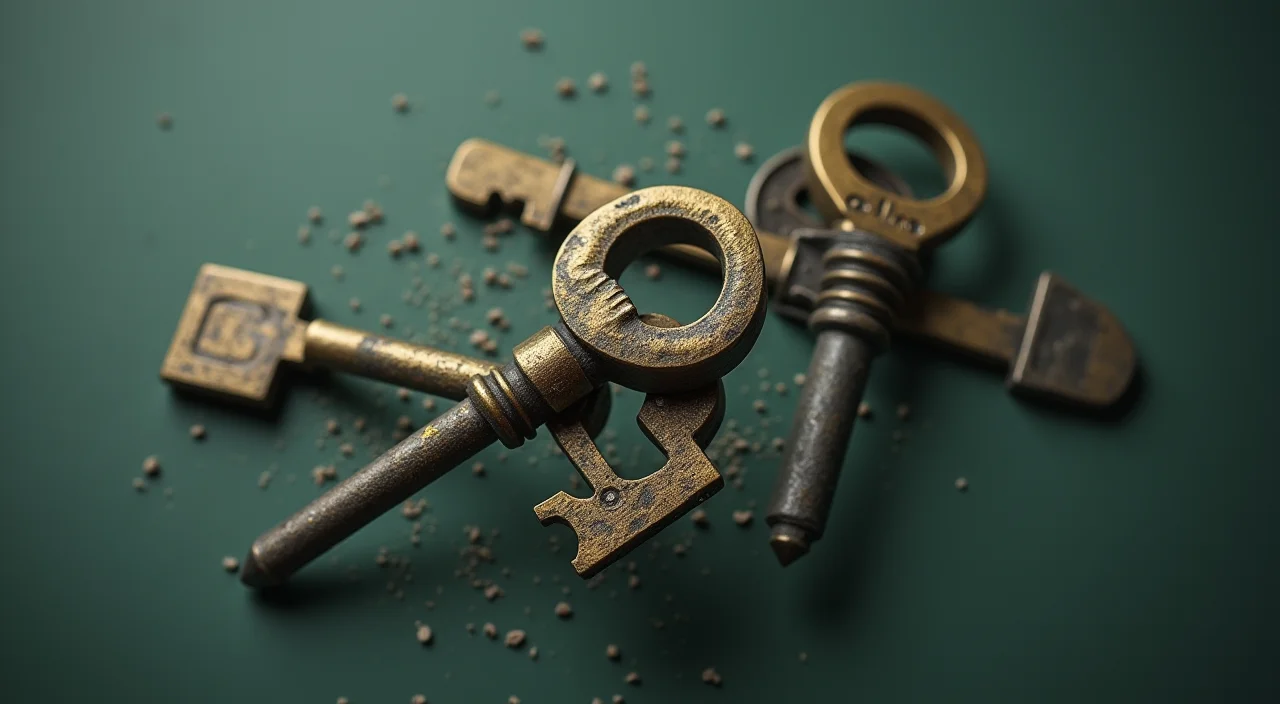 Close-up of two distinct metallic keys on a ring, representing the choice between different database architecture strategies.