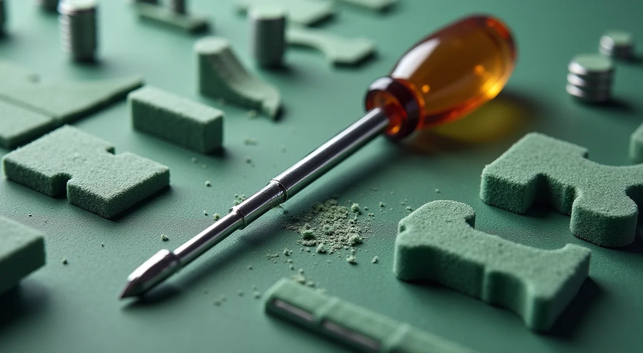 Close-up of precision tools arranged in a foam organizer on a linen surface, representing technical setup and validation