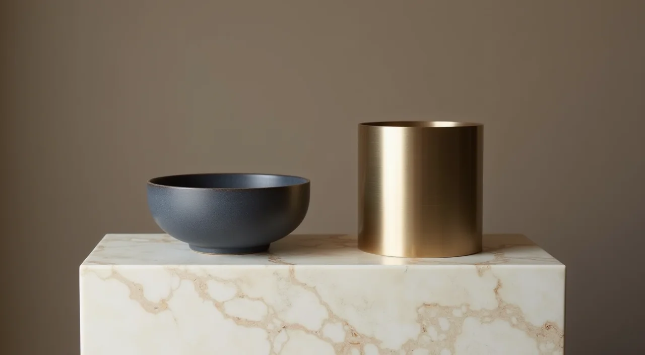 Ceramic bowl and brushed metal cylinder side by side on marble plinth representing Oracle compatibility comparison