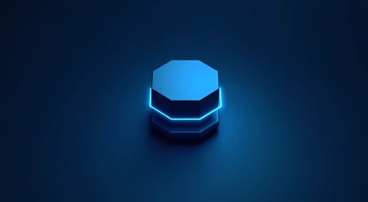 Abstract editorial illustration of a proprietary database architecture showing a solid core structure with a translucent compatibility overlay layer in dark blue and cyan tones.