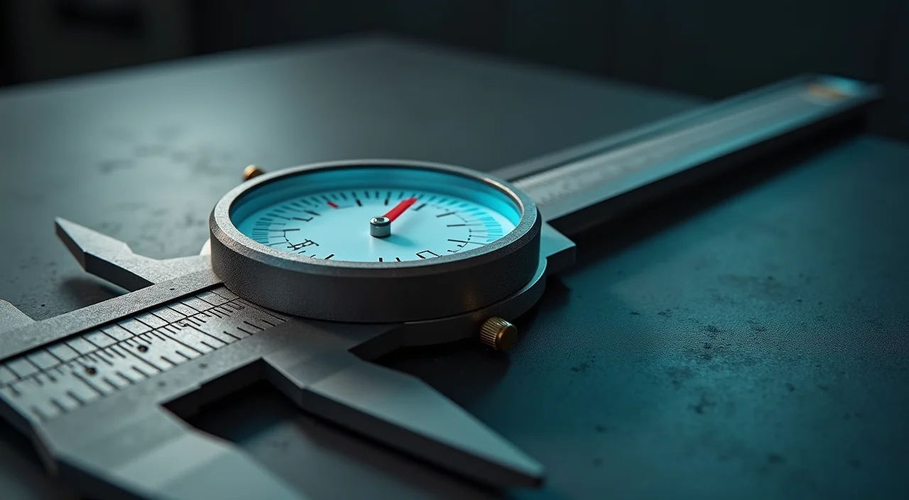 A precision mechanical caliper gauge measuring a value on a slate surface, symbolizing the rigorous evaluation of enterprise database migration costs and compatibility.