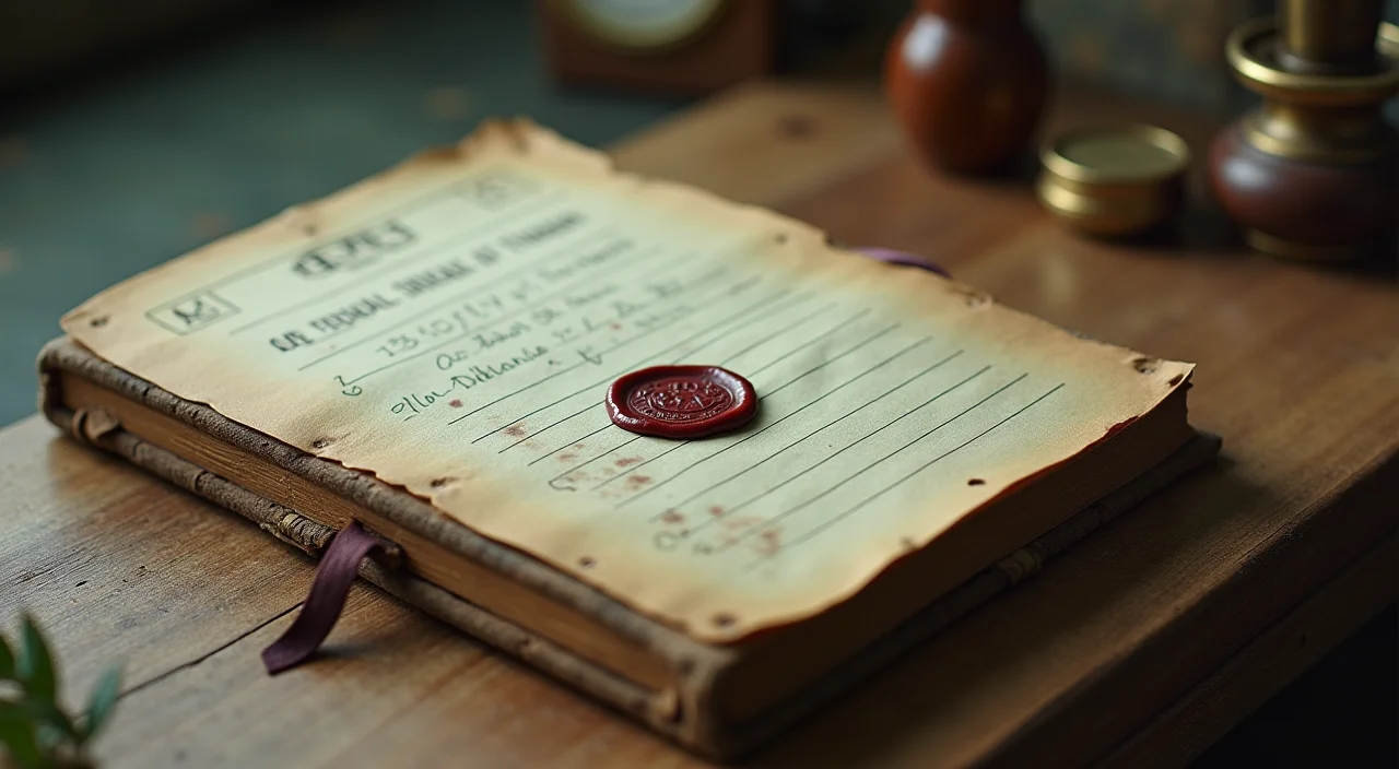A walnut ledger book sealed with wax and a brass stamp, representing verified data governance and architectural stability.