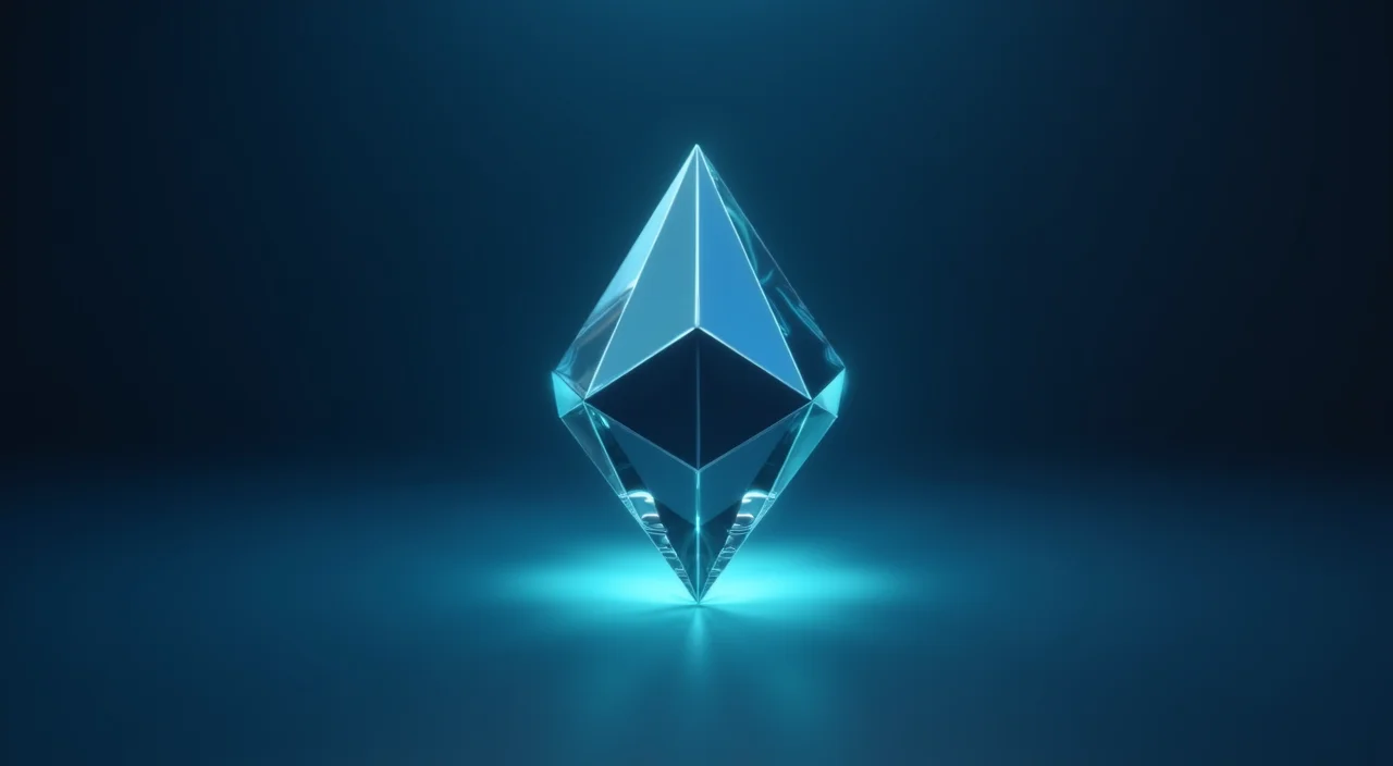 Abstract geometric prism symbolizing database migration integrity against a dark blue background.