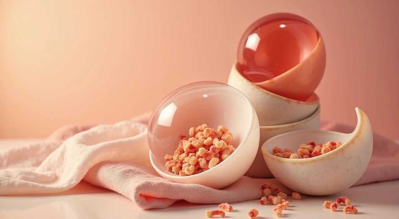 Nested transparent glass shells surrounding a solid ceramic core on a linen surface, illustrating core definition versus periphery.