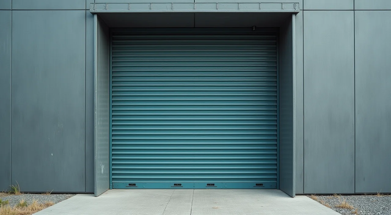 A half-open industrial sliding shutter on a matte surface representing controlled migration rollback risks