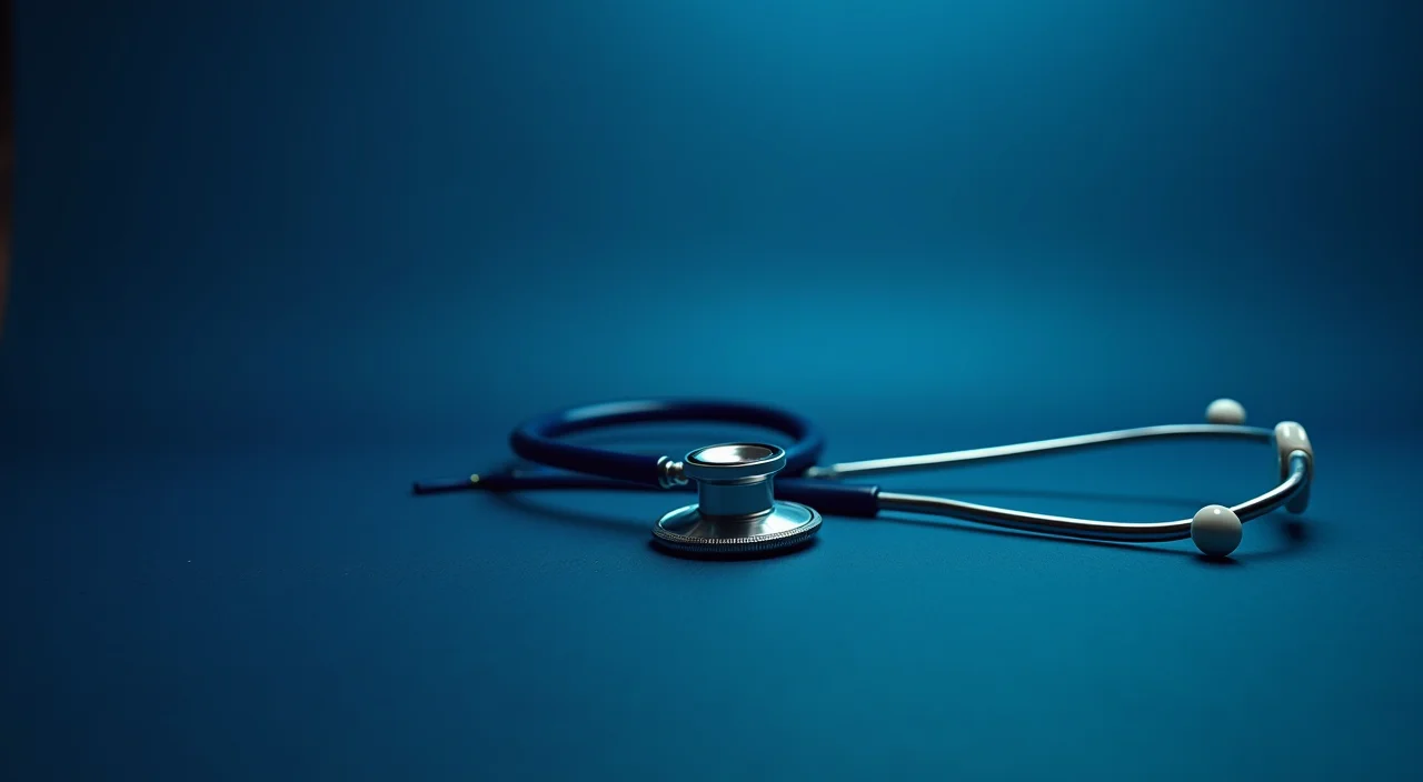 A stethoscope on a dark blue surface representing enterprise database diagnostic analysis.