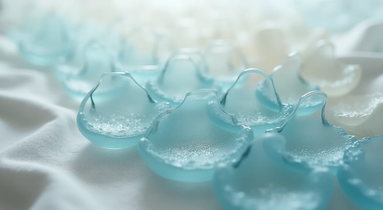 Nested transparent glass shells surrounding a solid ceramic core on a linen surface