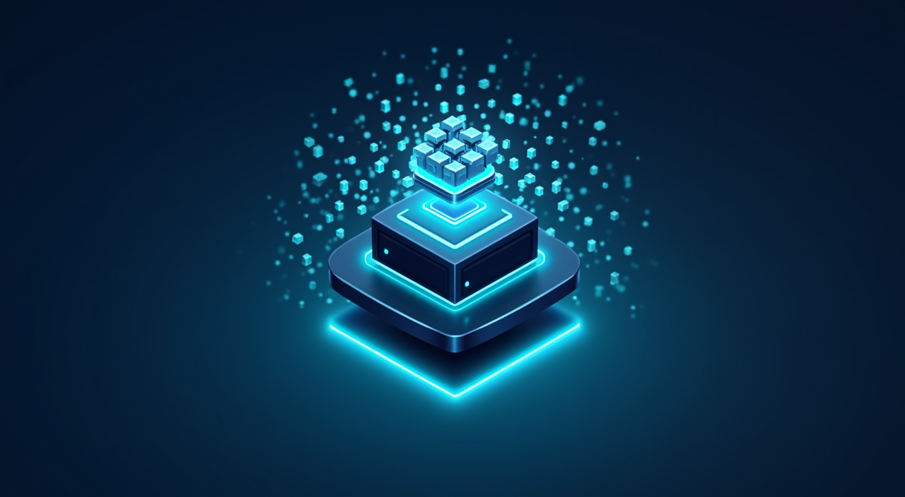 An abstract illustration of a unified SQL database architecture showing the integration of structured transactional data and vector embeddings in a dark blue and cyan color scheme.