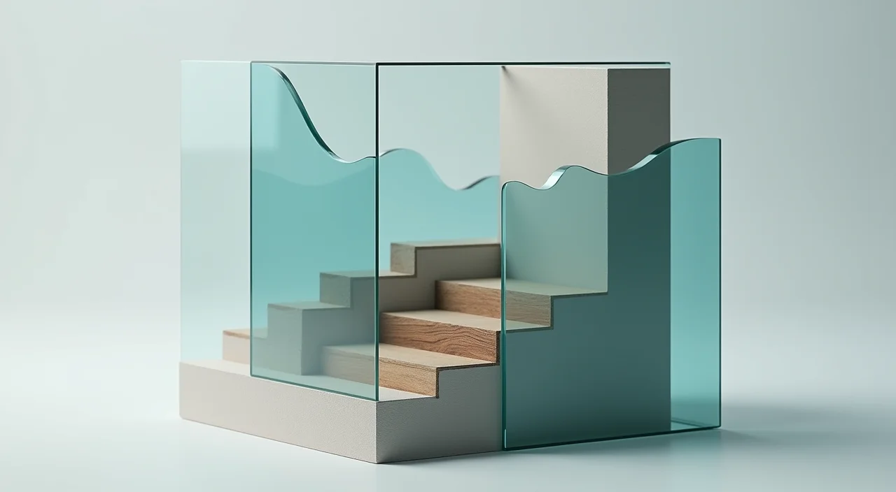 A translucent resin cube sliced into distinct layers, revealing internal geometric structures that represent the hidden components of enterprise database cost optimization.