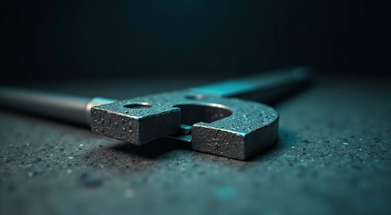 A precision caliper measuring the gap between two metallic blocks on a dark surface, symbolizing risk assessment and validation in database migration.