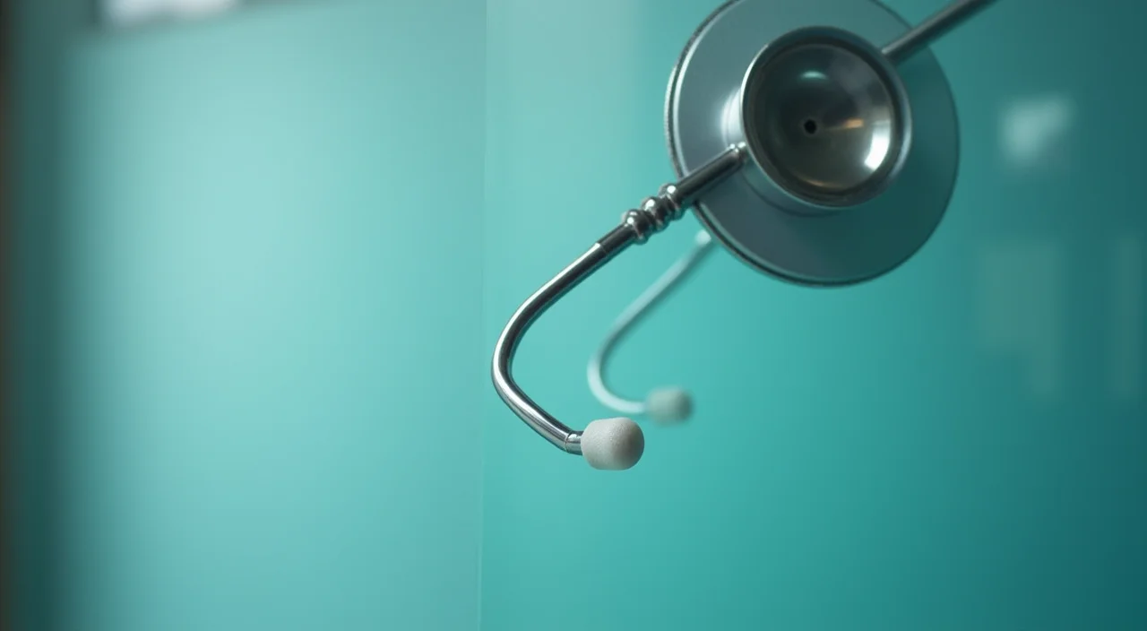 A brass medical stethoscope chest piece resting on a frosted glass surface to symbolize the diagnostic audit of enterprise database infrastructure.