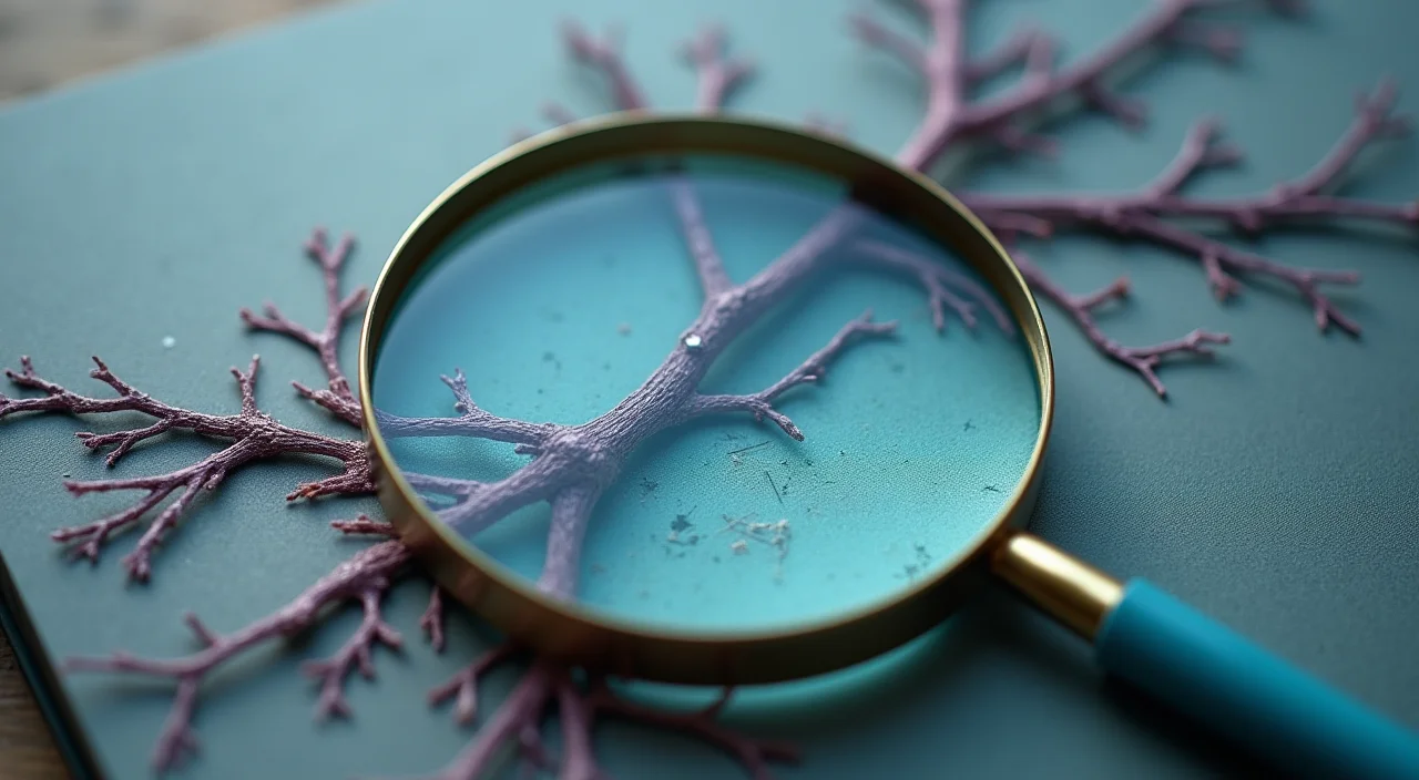 Close-up of a magnifying glass inspecting a fine crack in a translucent acrylic panel, symbolizing the diagnosis of security vulnerabilities during database migration.