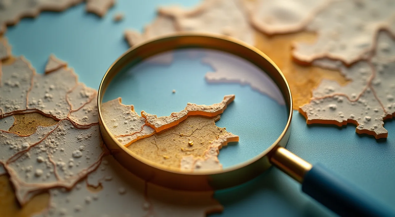 A brass magnifying glass inspecting a fine crack in a clear acrylic block, symbolizing detailed technical diagnosis of database dependencies.