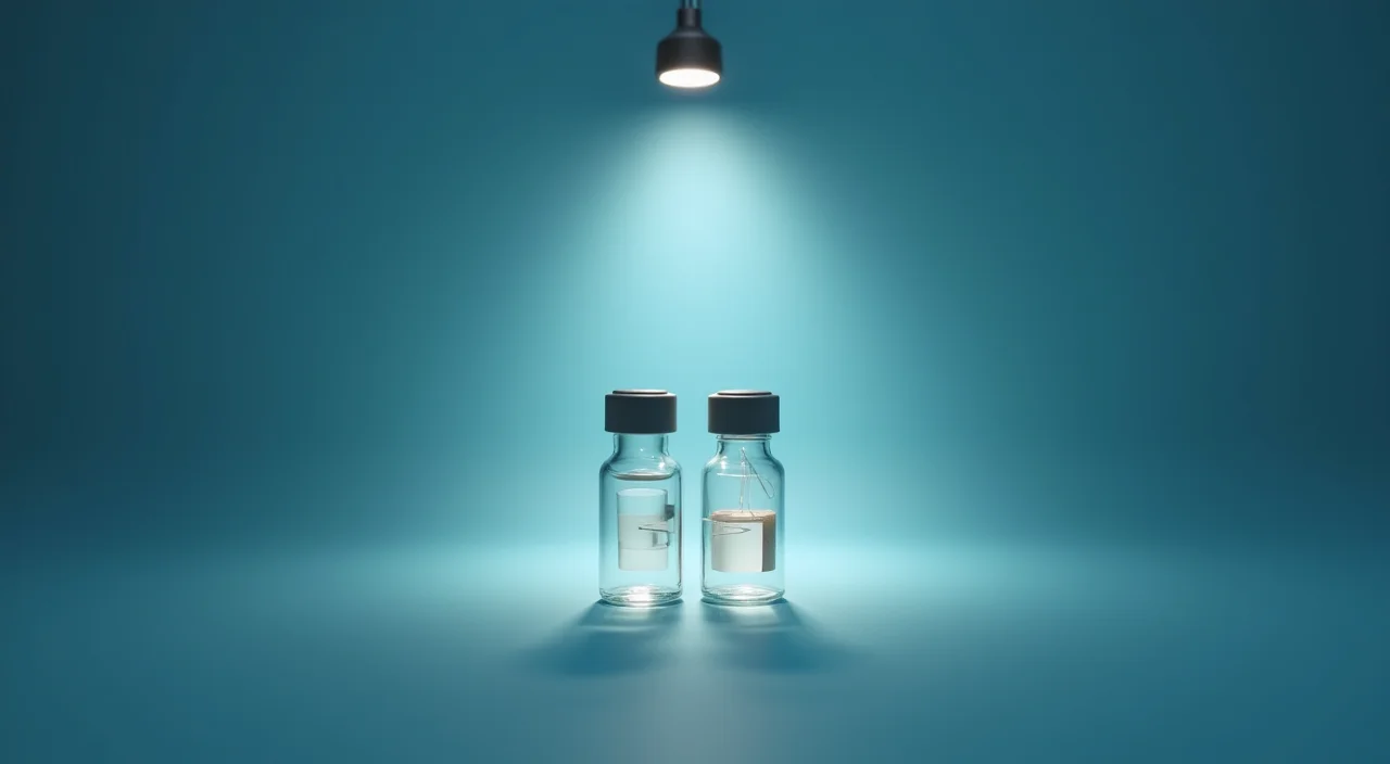 Clinical diagnostic kit with blank vials and flashlight on linen