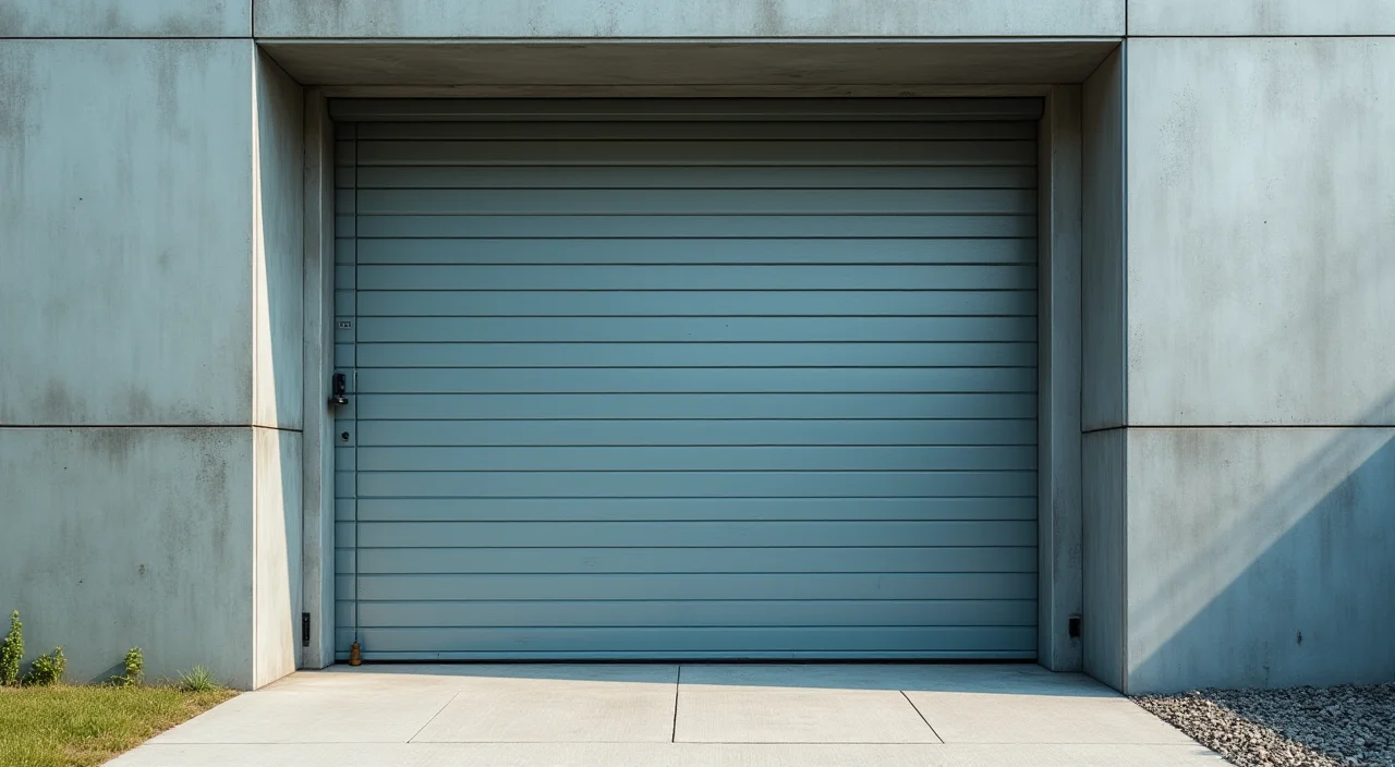 Half-open industrial shutter representing risk control during database migration