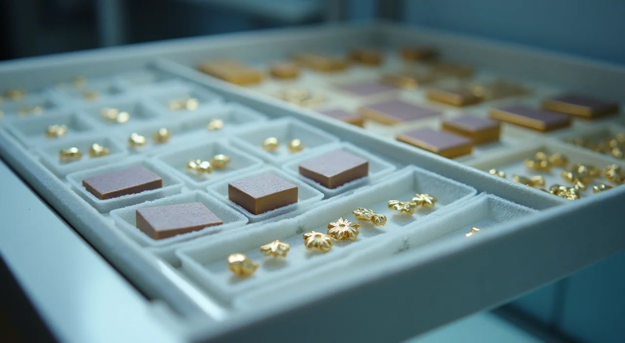 Frosted glass compartments in a brass tray on a linen surface, symbolizing structured vendor evaluation criteria.