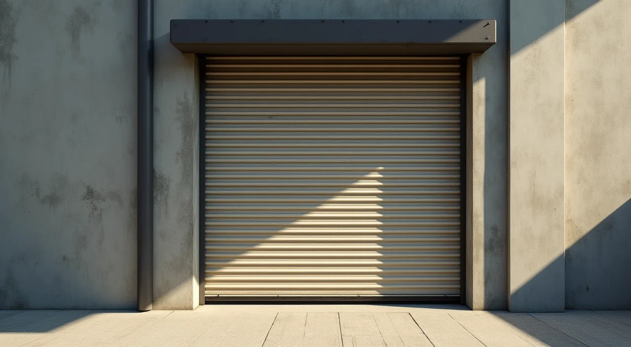 A half-open industrial rollback gate symbolizing controlled risk during database migration