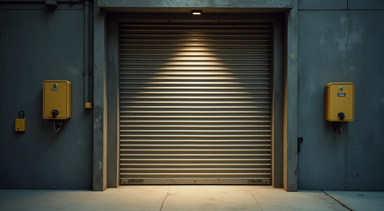 Half-open industrial shutter representing the risk of rollback during database migration