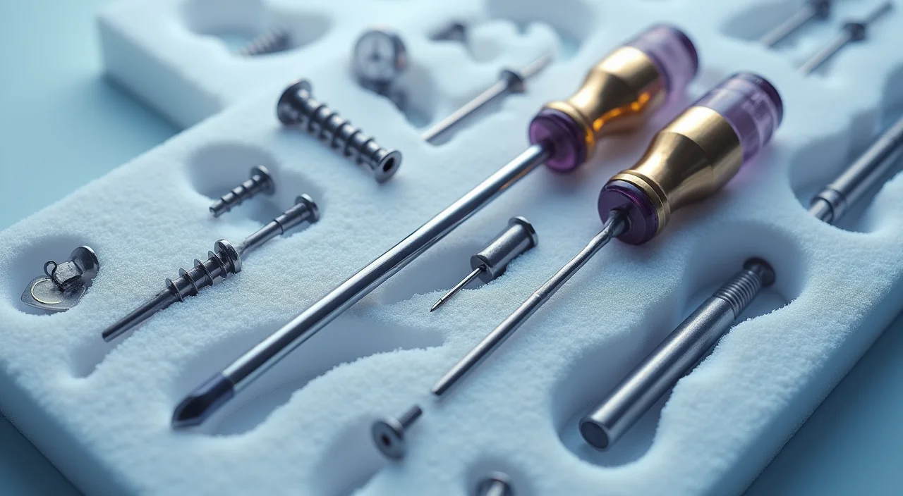 Precision tools arranged in foam cutouts representing technical architecture components