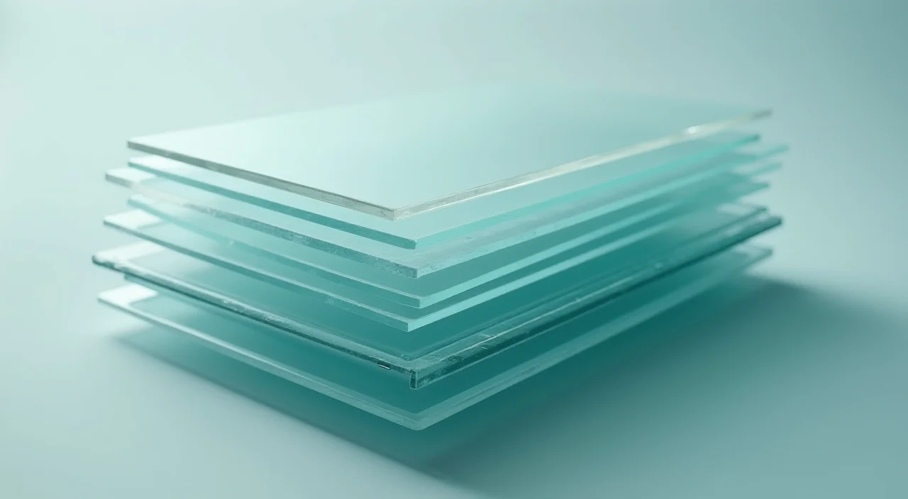 Stacked transparent acetate sheets on a linen surface representing layered data architecture