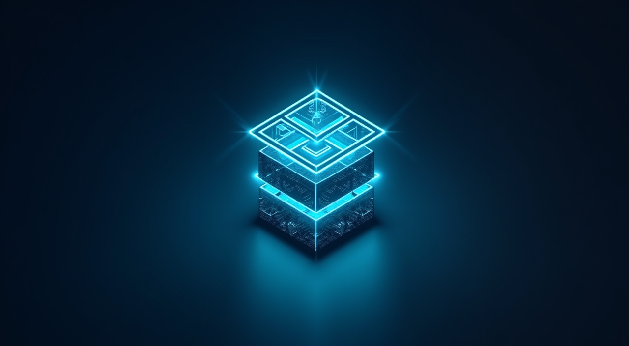 Abstract dark blue and cyan illustration of a secure enterprise database core representing commercial Oracle alternatives for enterprise architecture.