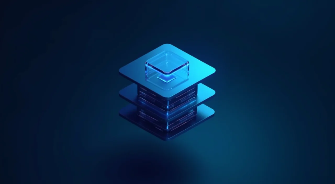 Abstract visualization of a secure global enterprise database node in dark blue and cyan, representing resilience and architectural fit for mission-critical systems.