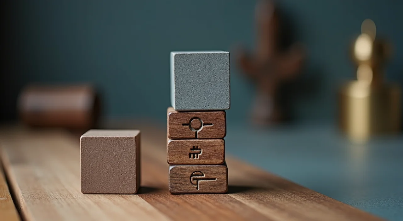 Stepped tolerance gauge blocks on a wooden surface representing the rigorous evaluation criteria for high availability database selection.