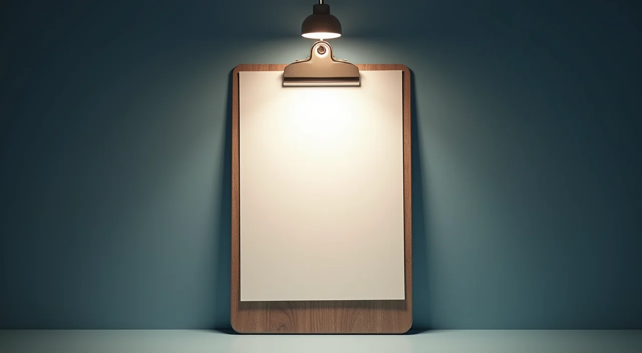 A signed blank approval clipboard on a walnut surface under focused lighting, symbolizing the rigorous validation of database intelligence.