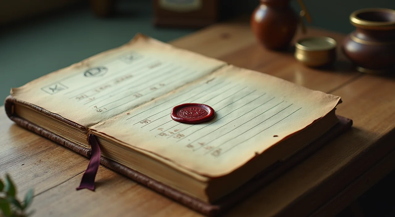 A walnut ledger book sealed with wax and a brass stamp, representing verified data integrity for on-premises AI architecture