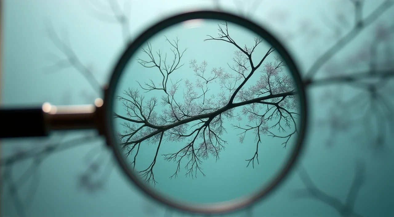 Close-up of a magnifying glass inspecting a fine crack in a translucent acrylic panel, symbolizing the diagnostic isolation of technical bottlenecks.