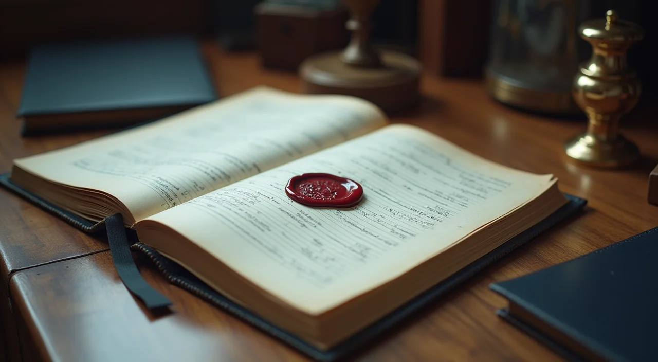 A walnut ledger book sealed with wax and a brass stamp, symbolizing secure on-premises data sovereignty.