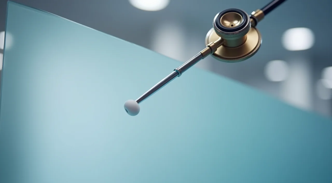Close-up of a diagnostic probe hovering over frosted glass, symbolizing technical scrutiny of database migration integrity.