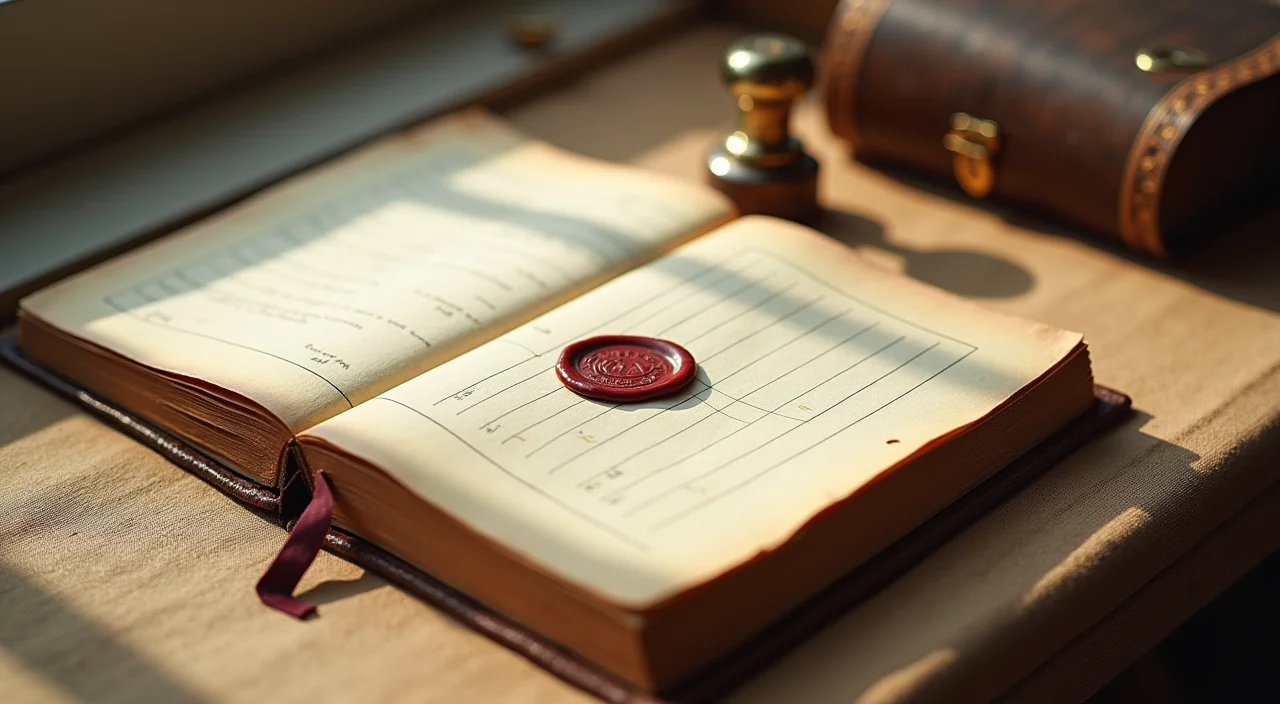 A leather-bound ledger sealed with wax and brass on a linen surface, symbolizing verified data integrity and TCO proof.